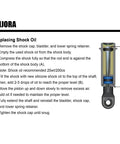 Diagram of Sweet 53mm 6g Oil Filled Threaded RC Shocks Absorbers For 1 By 18 TRX4M TRX4MT showing shock oil replacement instructions.