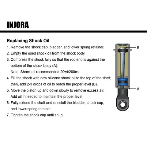 Diagram of Sweet 53mm 6g Oil Filled Threaded RC Shocks Absorbers For 1 By 18 TRX4M TRX4MT showing shock oil replacement instructions.