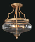 Gold Semi Flush Mount Ceiling Light With Fishbowl Glass Shade Chic Modern Minimalist Fixture For Dining Room Living Room Kitchen Island And Bedroom 3 Lights Close To Ceiling, front view