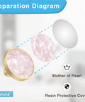 Separation diagram of Six Pack Pink Shell Cabinet Knobs Set, 1-1/4 Inch Round Dresser Pulls in zinc alloy with brushed brass finish.