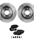 Front brake rotor pair with pads and hardware for Nissan Altima 2013–2021; two silver steel discs by Amazon