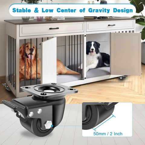 3 Inch Heavy Duty Caster Set Of 4 With Brakes For Industrial Use, Swivel Caster Wheels Carry Up To 4400 Lbs Per Caster