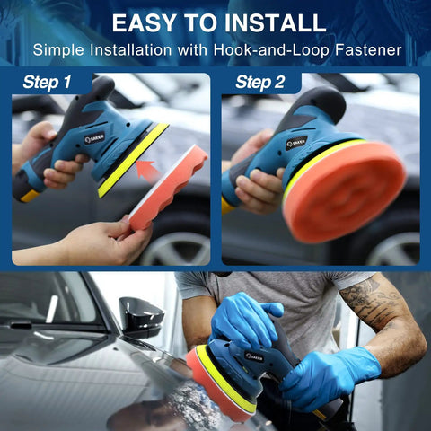 Cordless Car Buffer Polisher 6 Inch Portable Waxer Kit With 2X2000mAh Batteries And 6 Variable Speeds Plus 16 Attachments in use