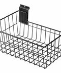 Built Tough Heavy Duty 15 Inch Width Slatwall Hanging Baskets Set Of 5 Steel Wire Storage Bins for garage shown installed