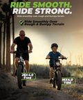 Adult and child riding bikes with 16x4.0 tire, showcasing Two Pack 16x4 Inch Fat Tire Inner Tubes With Schrader Valve For Kids Electric Bikes