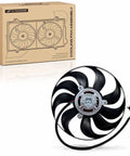 Engine Radiator Cooling Fan Assembly For Audi TT VW Jetta Beetle Golf 18 Liter with 9 blades and 3-pin plug detail.