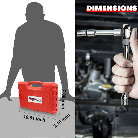 Case of Do-It-All 1/4-Inch Drive Socket Set With Ratchets And Extensions, 74-Piece Master Socket Kit shown next to silhouette for scale.