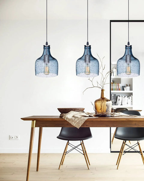 Blue Glass Pendant Lights For Kitchen Island In Modern Farmhouse Style Ceiling Hanging Fixtures Above Dining Table