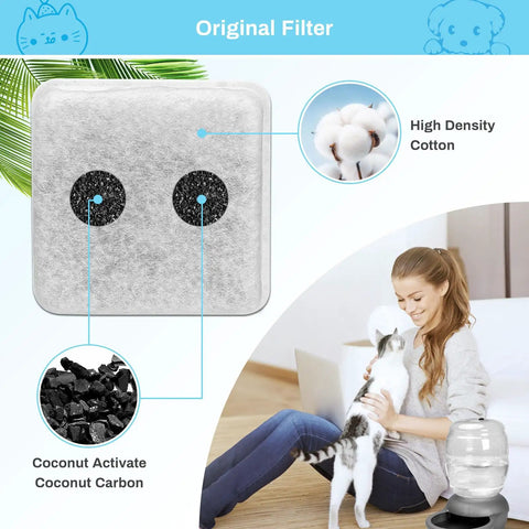 6 Pack Charcoal Replacement Filters For 0.5 1 2.5 4 Gal Gravity Waterer Cat Fountain And Dog Water Dispenser Filters Pet Fountain Filter Replacement To Control Chlorine And Odor with high density cotton and coconut carbon design