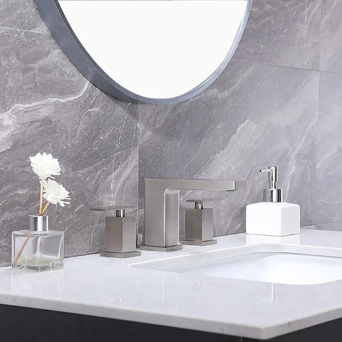 Brushed Nickel Widespread Bathroom Faucet 3 Hole 2 Handle Vanity Sink Faucet Stainless Steel With Drip Free Ceramic Disc Valves
