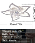 Dope Modern Ceiling Fan With Lights Remote Control 50W 3 Color Temperatures 6 Speeds 27 Inch design details and size