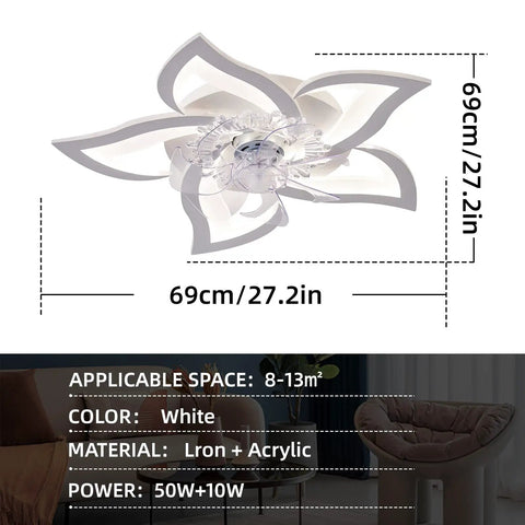 Dope Modern Ceiling Fan With Lights Remote Control 50W 3 Color Temperatures 6 Speeds 27 Inch design details and size