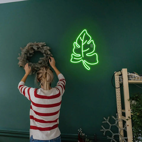 Lit Green Leaf Neon LED Night Light Sign For Home Wall Decor wedding birthday party camping kids room bedroom bar Living Room