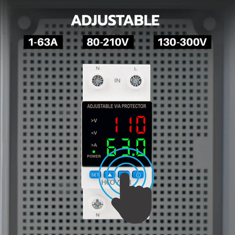 Heavy Duty Smart Circuit Breaker With Dual Led Display And Adjustable Voltage Regulator For Solar Rv Home Systems, showing adjustable voltage settings.