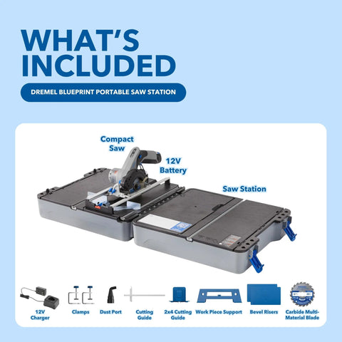 Portable Saw Station Kit With 12V Brushless Compact Circular Saw And Multi Purpose Cutting Case displayed with accessories