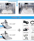6040 XC60F CNC Router With 1.5KW Spindle And Linear Guide For Ultra Precise Engraving, Milling, And Carving, 110V Or 220V, Built For Makers And Home Shops, Pro Grade, Easy Setup in use with accessories shown