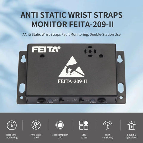 Dual ESD Wrist Strap Monitor And Tester With Online Grounding Status Alarm, Anti Static Wristband Monitor, front view