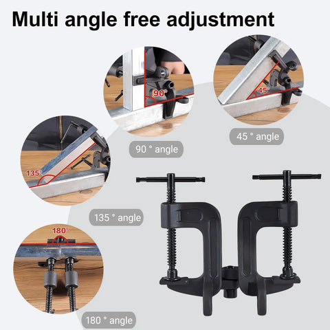 2-In-1 Adjustable Angle Clamp With 0-180 Degree Range, showing angles 45, 90, 135, and 180 degrees for woodworking and metalworking