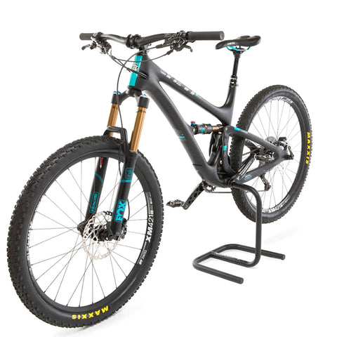 Side view of Scorpion Moto Style Portable Bike Stand With Bottom Bracket Crankarm Support For Road MTB Cyclocross And Ebike Two Piece Black