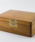 Wooden box with vintage brass box latch hasp buckle for jewelry boxes and cabinets, reliable closure, sturdy antique hardware for furniture.