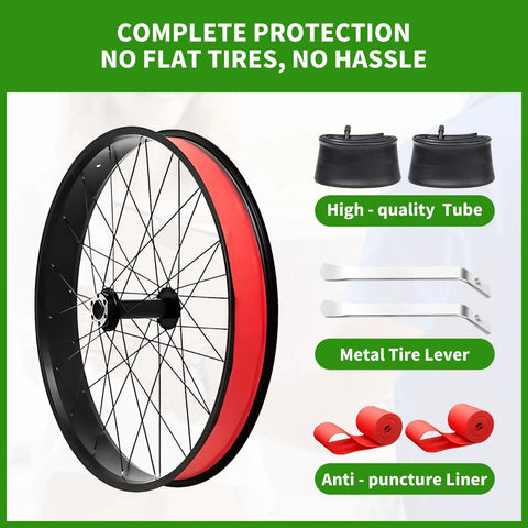Beefy Fat Tire Upgrade Kit 26x4.0 4 In 1 Replacement Set with Puncture Resistant E Bike Tires, Inner Tubes, Rim Strips, Tire Levers