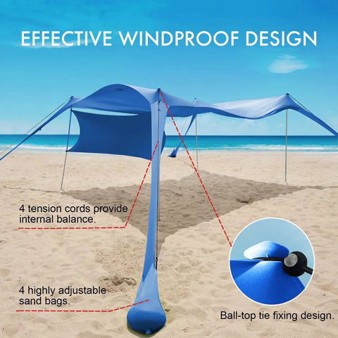 Beach Canopy Tent Shade With Sidewalls 10x10 Feet 6.6 Ft Tall Easy Up Pop Up Shelter With Side Panels UPF50 Sun Protection Windproof