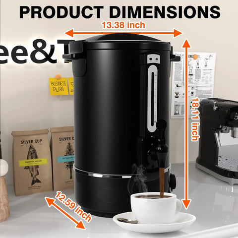 Heavy Duty Commercial Coffee Urn With 110 Cup Capacity 12L Stainless Steel Beverage Dispenser For Weddings Parties And Catering Fast Brew Heating Double Wall Black Finish Easy Cleaning on countertop