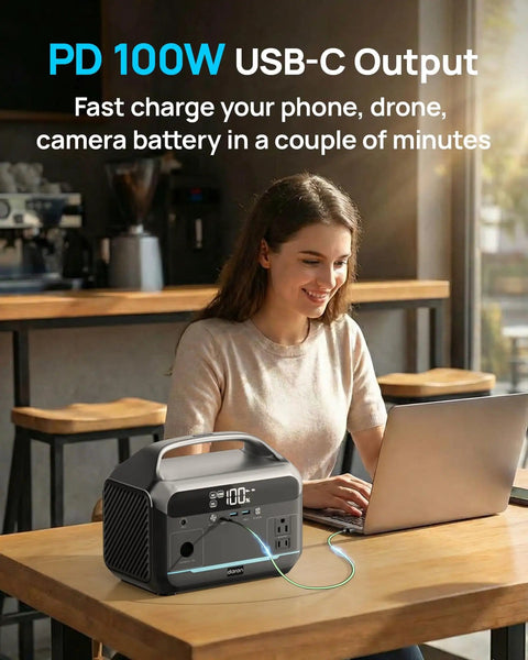 High Capacity Portable Power Station With 1200W Surge And 288Wh LiFePO4 Battery Solar Generator 600W AC Outlet in cafe