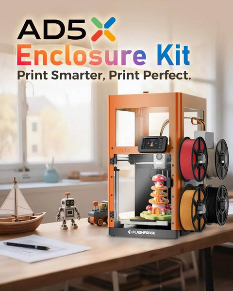 Enclosure Kit For AD5X 3D Printer With Optimized Design, Quiet Odor Reducing, High Temp Filament Ready shown on table