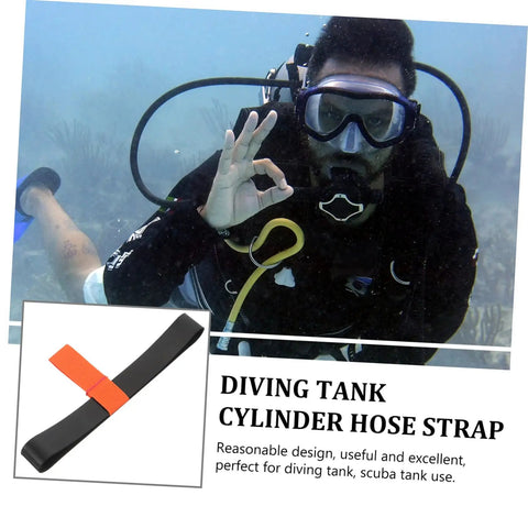 Heavy Duty Diving Tank Strap Rubber Band For Scuba Tanks Easy Install Wall Mounted Holder Wear Resistant Protection Keeps Gear Secure Must-Have Dive Accessory shown with diver underwater.