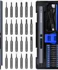 Mini Electric Screwdriver Kit 29 In 1 With 24 Magnetic Bits For Precision Cordless Repairs in open case with charger and bits.