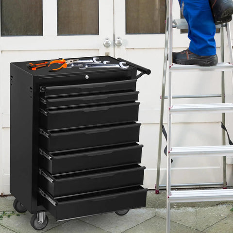 24 Inch Cold Rolled Steel Tool Box With Drawers Rolling Tool Chest On Wheels Lockable Storage For Garage And Workshop Black Finish