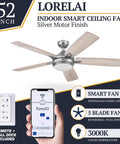 52 Inch Espresso Smart Ceiling Fan With Remote Control, Energy Efficient Air Circulation shown with app and remote