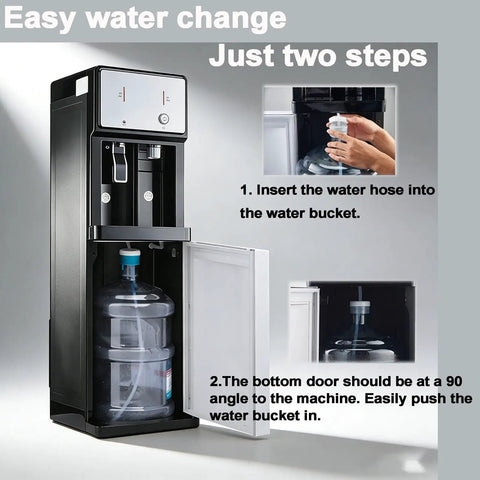 Straight Up Water Cooler Dispenser Hits The Spot With Dual Temp Control For Crisp Chilled Or Steaming Hot Beverages Fast Pipeline Hookup, showing easy water change steps.