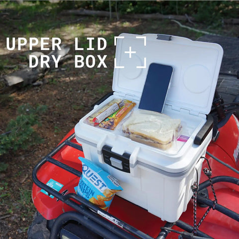 8 Quart Personal Lunch Box Cooler with dry lid storage, sandwich and snack inside, perfect for ice-cold drinks all day