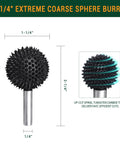 Coarse Sphere Rotary Burr For Wood Carving, Quarter Inch Shaft, Ball End Rasp Bit, One And One Quarter Inch Head Diameter, Heavy Duty Tungsten Carbide