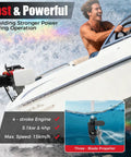 Person enjoying speed on watercraft with 4 Stroke 53.2cc Outboard Motor With Air Cooling Hand Start Gasoline Engine.