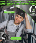 Heavy Duty Vented Hard Hat With Bluetooth Earmuffs And Drop Front Visor For Crews ANSI Z89 1 Certified Safety Helmet and cooling skull cap.