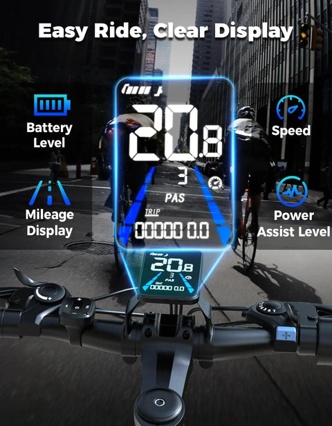 Digital display on Beast Mode 1500W Peak Mountain Electric Bike For Adults With 25 MPH Top Speed 65 Mile Range