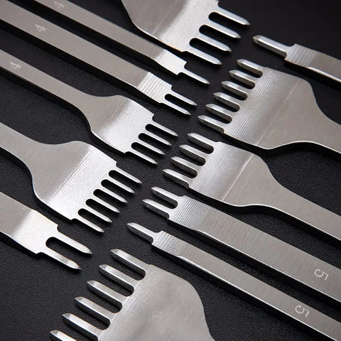 Leather Hole Punch Tool Set With Pricking Iron Prongs 1/2/4/6 And 3/4/5/6 mm Spacing Diamond Stitching Leather Chisel Kit