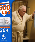 Elderly man using 12 Inch Stainless Steel Bathroom Grab Bar Handrail For Shower And Toilet ADA Compliant Up To 500 Lbs Safe Support
