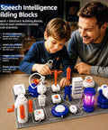 Science Kit For Kids Electronics Circuit Exploration Toy With 66 Pieces Includes Lights Fans Rockets And More Hands On STEM Learning That Sparks Creativity And Builds Real World Tech Skills For Curious Young Makers, boy and man building circuit
