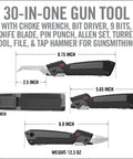 Dimensions of 30 In 1 Firearm Maintenance Multitool With Flat Phillips Torx Bits And Pin Punch, Compact Folding Gun Tool.
