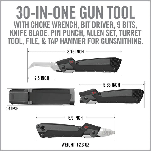 Dimensions of 30 In 1 Firearm Maintenance Multitool With Flat Phillips Torx Bits And Pin Punch, Compact Folding Gun Tool.