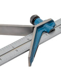 Dead Nuts Accurate 4 Piece Combination Square Set With 12 Inch Carbon Steel Blade Cast Iron Head, close-up of square resting on ruler.