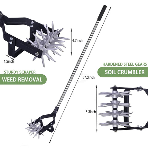 Garden Rotary Cultivator With 67 Inch Adjustable Handle And Durable Star Tines A 2 In 1 Weeding And Tilling Hand Tiller diagram.