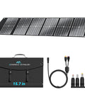 Ultra Lightweight 6 Lb 100W Portable Solar Panel Foldable With Handy Handle for camping, displayed with accessories and carrying case.