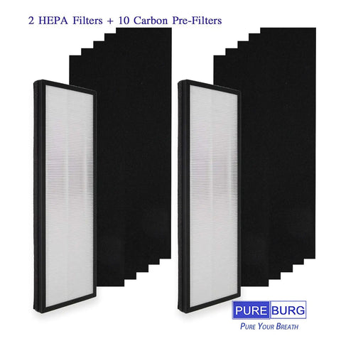 2 Pack H13 HEPA Replacement Filter Set For Eureka NEA120 And Toshiba Smart WiFi Purifiers Beefed Up Filtration With Activated Carbon Pre Filters For Stronger Clean Air Captures 99.97 Percent Of PM2.5 Particles 0.3 Microns featuring two HEPA filters and ten carbon pre-filters