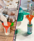 Orange Four Pack Plastic Oil Funnel Set For Auto And Kitchen Use With Shielded Tube Wide Mouth For Easy Pouring Car Oil Gas Lubricants Water Bottles And Fluid Containers used in kitchen and bathroom