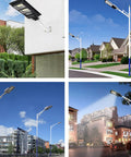 JUDYSSY Solar Lights Outdoor Led Solar Powered Motion Sensor Light mounted on wall and poles for illuminating pathways and yards.